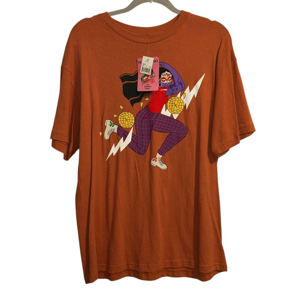 Rust Orange Superhero Graphic Tee Empowerment Shirt Large